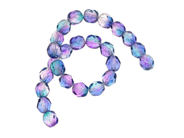 Czech Fire-Polish Glass Beads 6mm Round Two Tone Purple/Blue