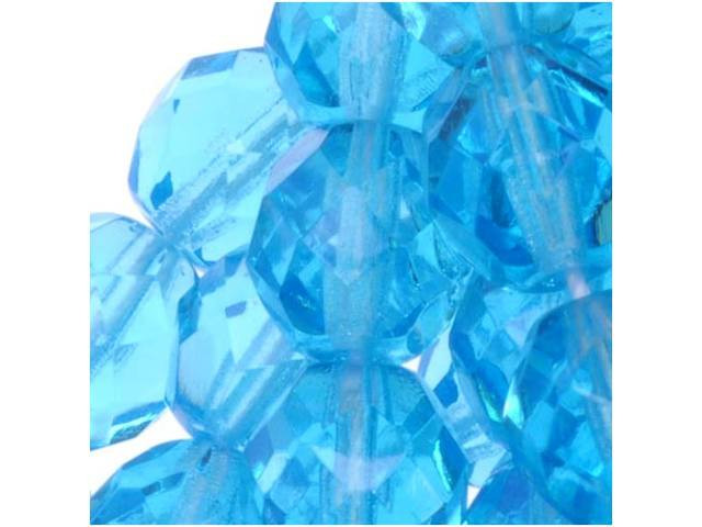 Czech Fire Polished Glass Beads 8mm Round Aqua (1 Strand)