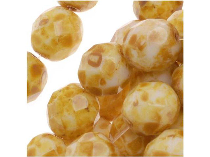 Czech Fire-Polish Glass Beads 8mm Round Opaque White Picasso