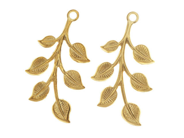 Vintaj Vogue Pendants, Spring Leaves 37x18mm, Raw Brass (2 Pieces)
