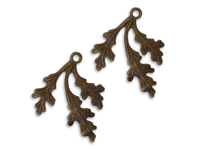 Vintaj Natural Brass Fastenable Oak Frond Pendants 35mm (2 pcs)
