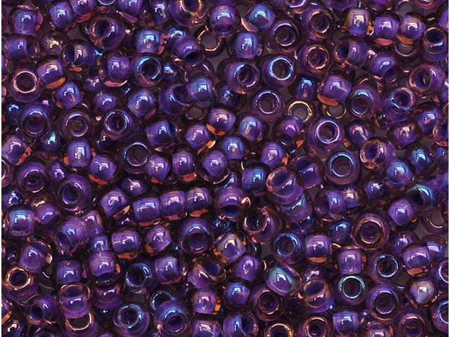 Toho 11/0 Round Seed Bead Rainbow Rosaline/Opaque Purple Lined, 2.5-Inch Tube