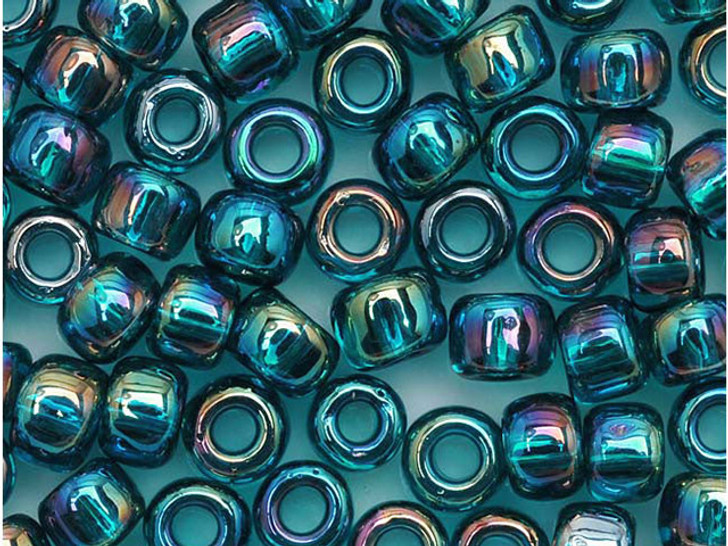 Toho 6/0 Round Seed Bead Transparent Rainbow Teal, 2.5-Inch Tube