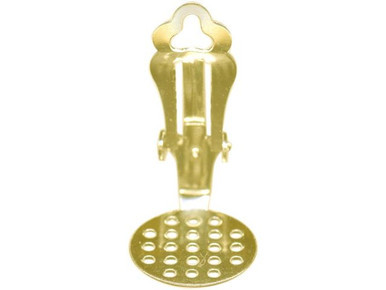 Yellow Plated Clip On Earring Finding, 14mm Perforated Pad - Min Qty 2