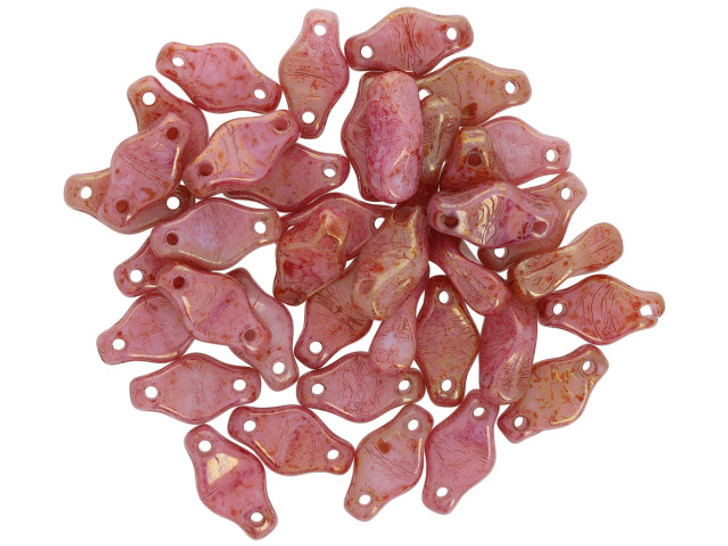 Czech Glass Cradle Bead 6 x 10mm with Vertical Hole Opaque Topaz/Pink Luster 2.5-Inch Tube