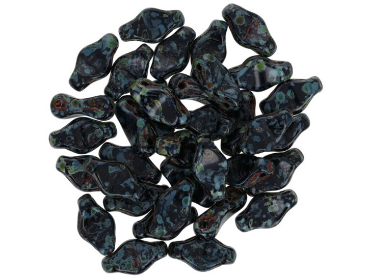 Czech Glass Cradle Bead 6 x 10mm with Horizontal Hole Jet Picasso 2.5-Inch Tube