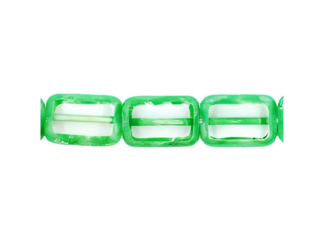 Czech Polished Rectangles 12 x 8mm : Crystal - Green Picasso (24pcs)