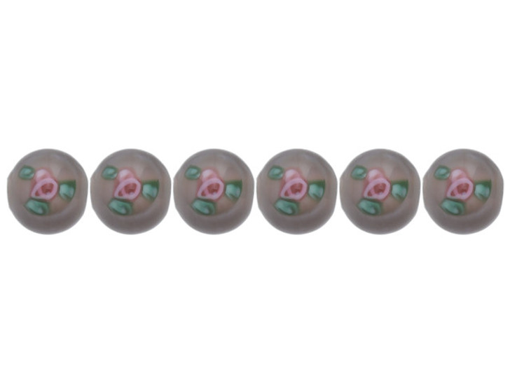 Czech Glass Round Limited Edition Beads with Flower 6mm: Gray (6 Pieces)