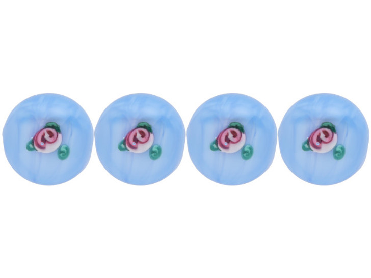 Czech Glass Round Limited Edition Beads with Flower 20mm : Lt Sapphire (4 Pieces)