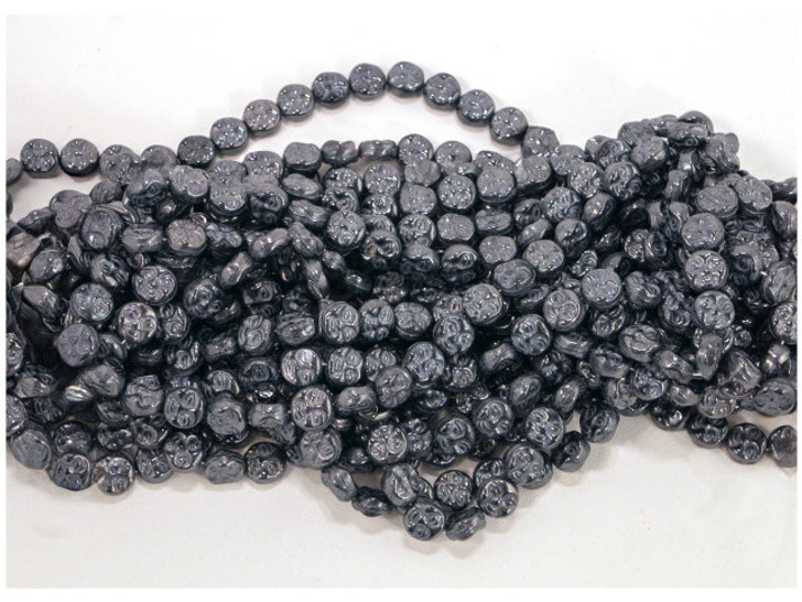 Czech Glass Metallic Grey Moon Faces Beads (25pc Strand)