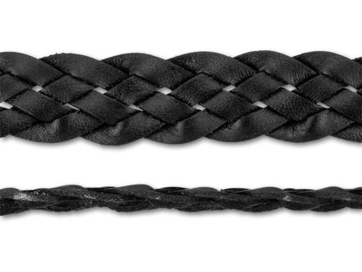 Black Natural Flat Braided Bracelet Leather Cord 8 Mm 1 Meter
