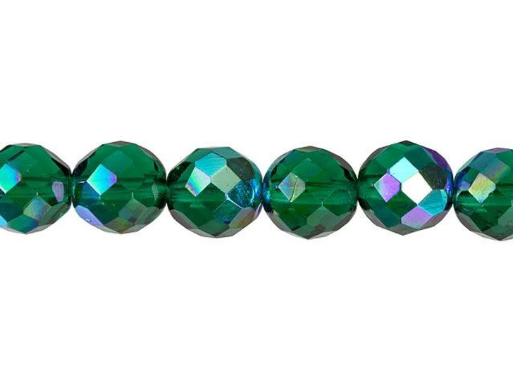 Czech Glass 10mm Persian Green AB Fire-Polish Bead Strand by Starman