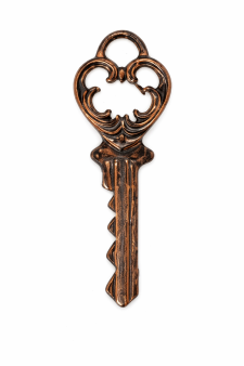 Antiqued Copper Plated, Antique Style Key Pendant, Heart, 1.5 Inch
