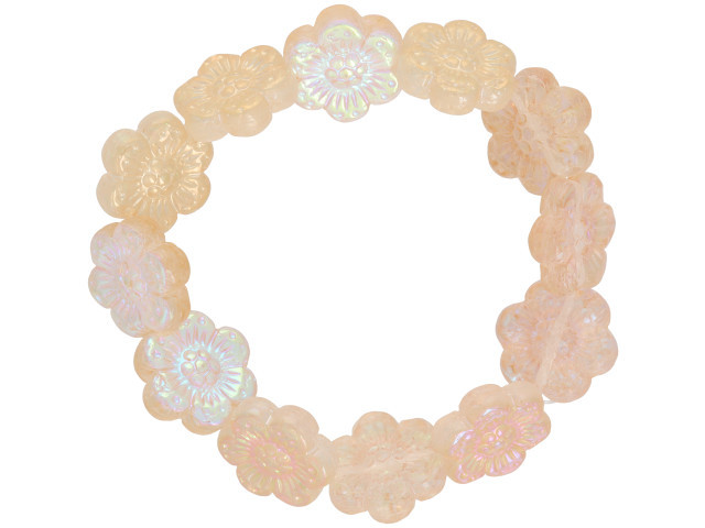 Czech Glass Wild Rose (14mm) Crystal Transparent with Golden Pink Aurora Borealis Finish , 1 Strand