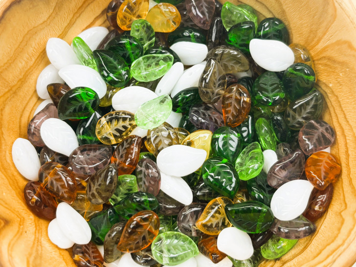 Limited Edition Czech Glass Eucalyptus Colorful Leaves Bead Mix