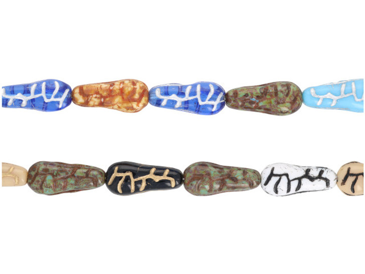 The Bead Llama Limited Edition Designer Czech Glass Bead Strand - Multi Colored Vintage Czech Shape 20 x 8.9mm (15pc)