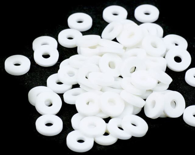 6mm Vinyl/Vulcanite Heishi Beads - White (10 pieces)