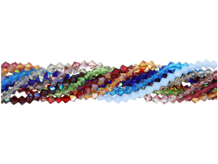 Sparkle Mystery Bead Mix, 4mm Bicone Czech Strung Crystal, Multi-Colored Assortment (10 Strands)