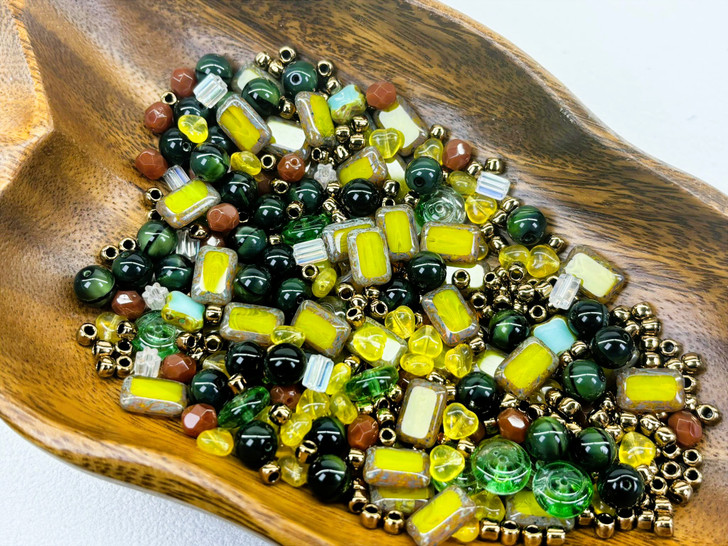 Limited Edition Czech Glass Moss & Moonfire Bead Soup - 100 grams