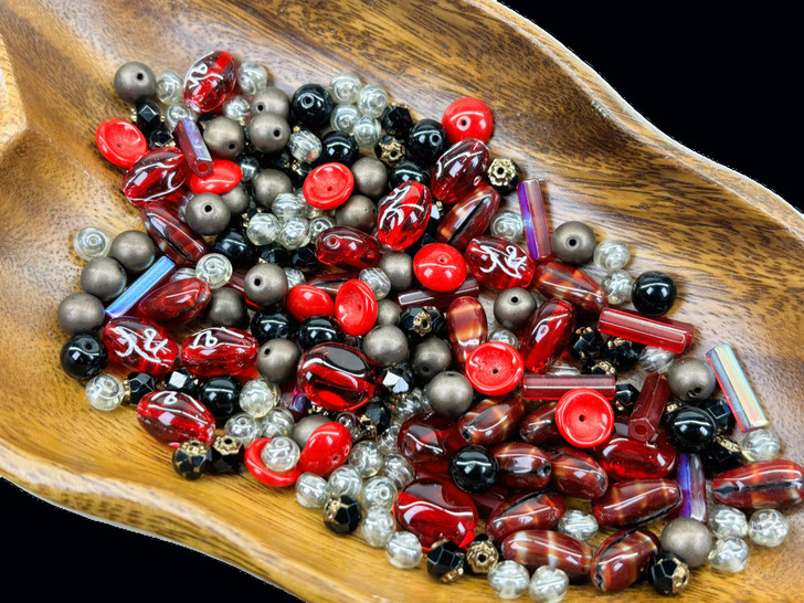 Limited Edition Czech glass Crimson Noir Bead Soup - 100 grams - LE-YRM-3336