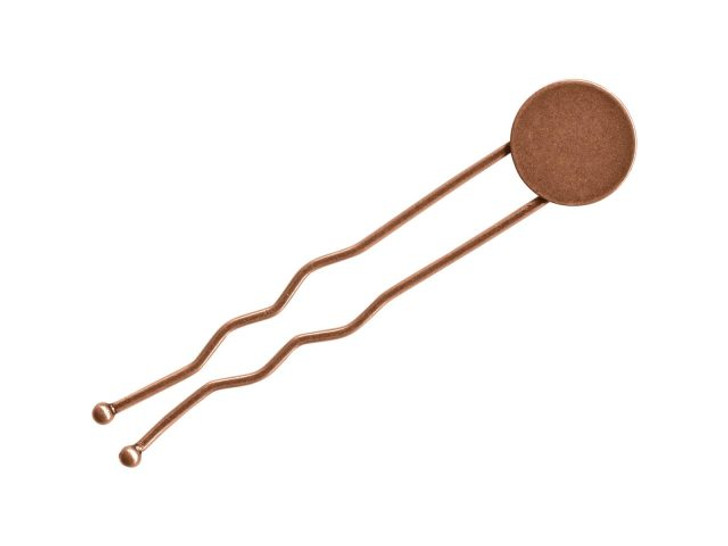 Antiqued Copper Plated Hair Pin, 15mm Flat Pad (dozen)