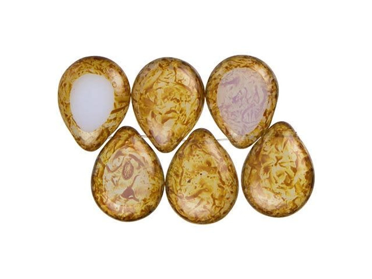 Czech Glass 12 x 16mm Milky Alexandrite Picasso Polished Drop Bead Strand by Starman