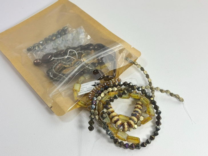 Vintage Czech Glass Bead Strand Assortment Packs Brown & Gold mix