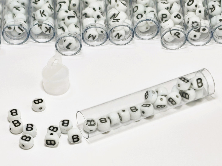 Czech Glass Beads (White) 7mm: Alphabet Letter B  (2.5 Inch Tube)