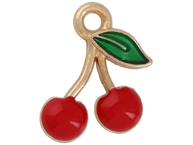 Alloy Enamel Fruit Pendant Cherry - Min Qty 5