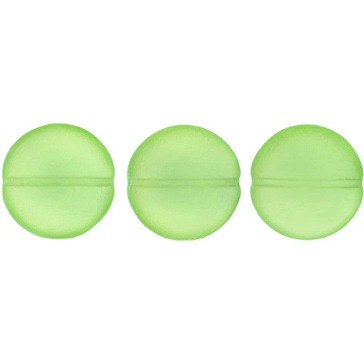 Czech Glass 14mm Sueded Gold Peridot Cushion Round Bead 8pc Strand by Starman