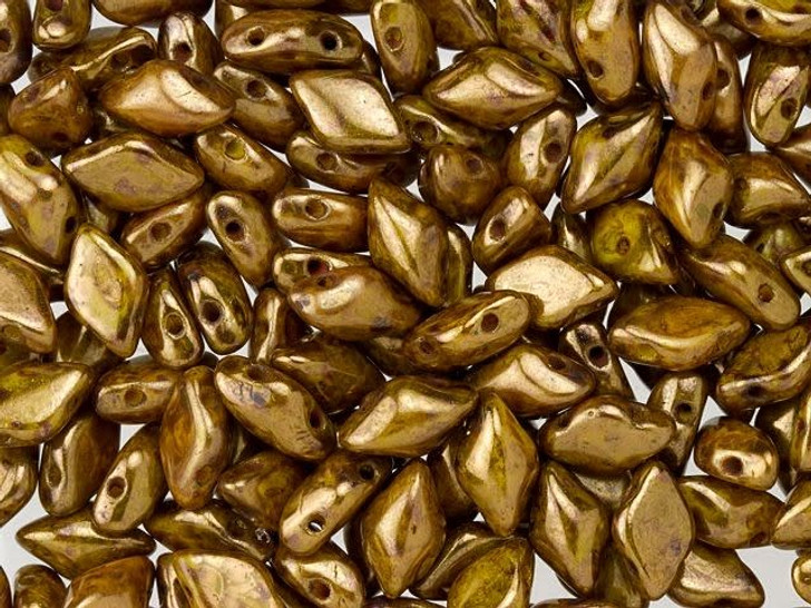 Matubo GemDuo 8 x 5mm Opaque Yellow Bronze Picasso Czech Glass 2-Hole Bead 2.5-Inch Tube