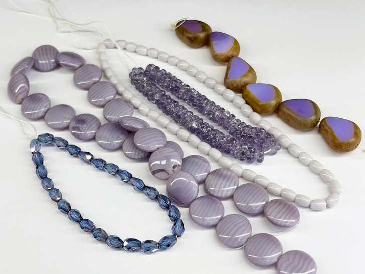 Vintage Czech Glass Bead Strand Assortment Packs Soft Purples