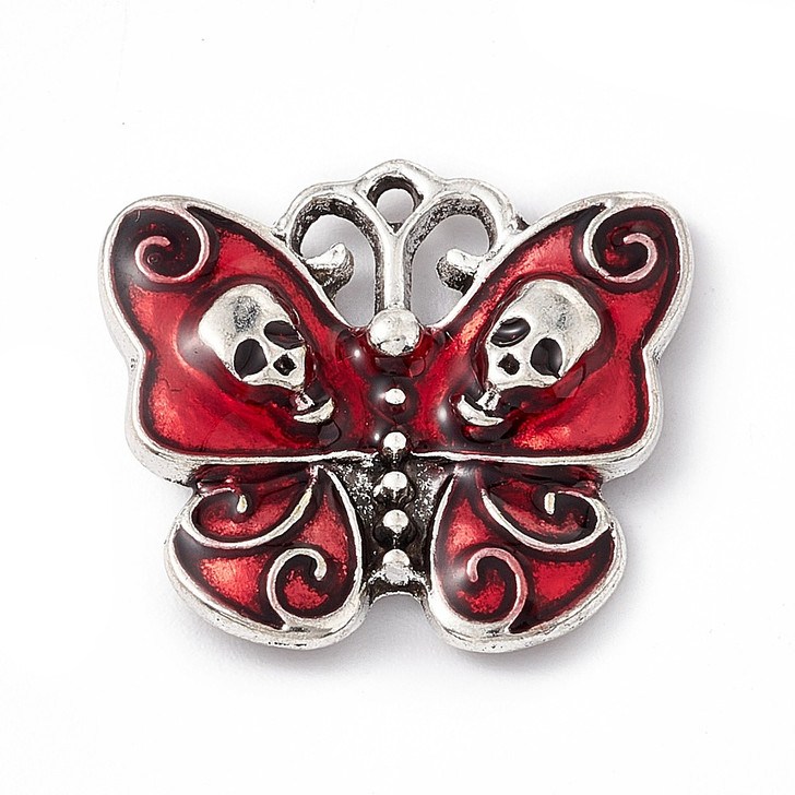 Gothic Red Butterfly with Skull Wings Charm