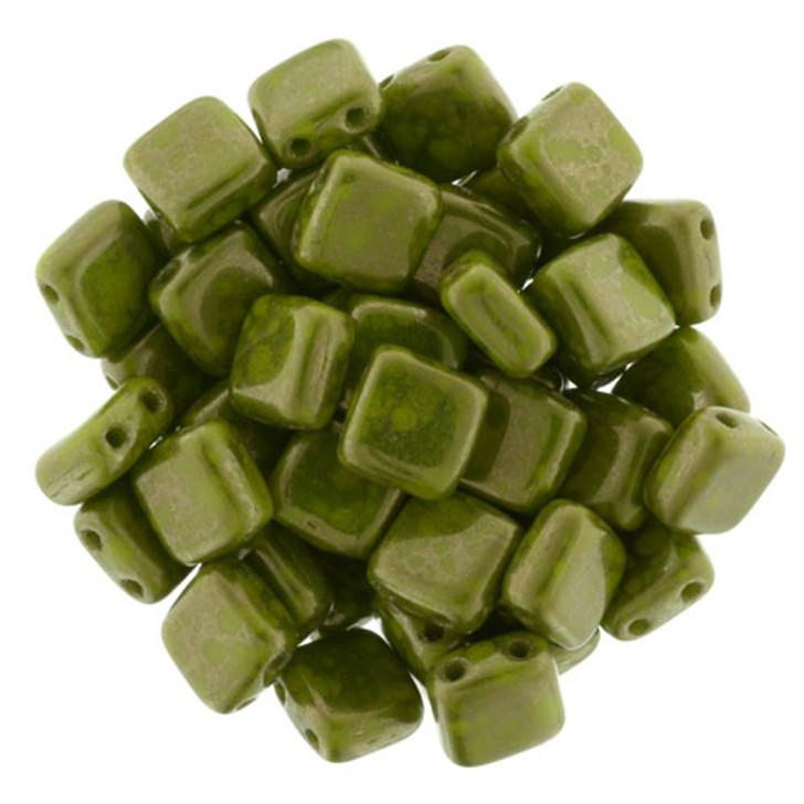 CzechMates Tile Bead 6mm : Opaque Olive - Moon Dust (50pcs)