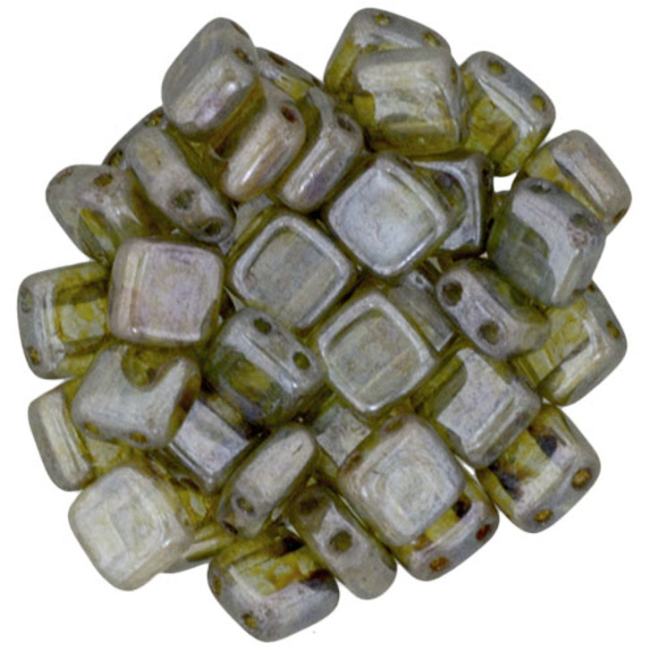 CzechMates Tile Bead 6mm : Luster - Transparent Green (50pcs)