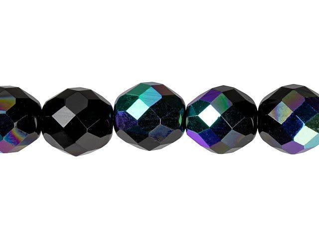 Czech Glass 12mm Jet AB Fire-Polish Bead Strand by Starman