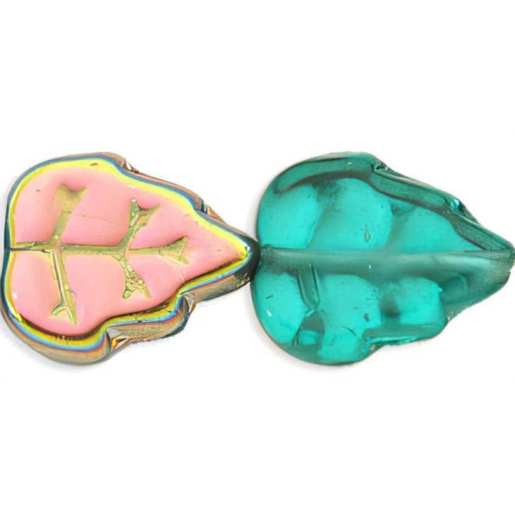 Medium Leaves 12 x 10mm Vertical Hole : Teal - Vitral (25pcs)