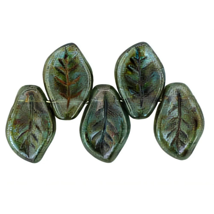 Leaves 14 x 9mm : Luster - Transparent Green (25pcs)
