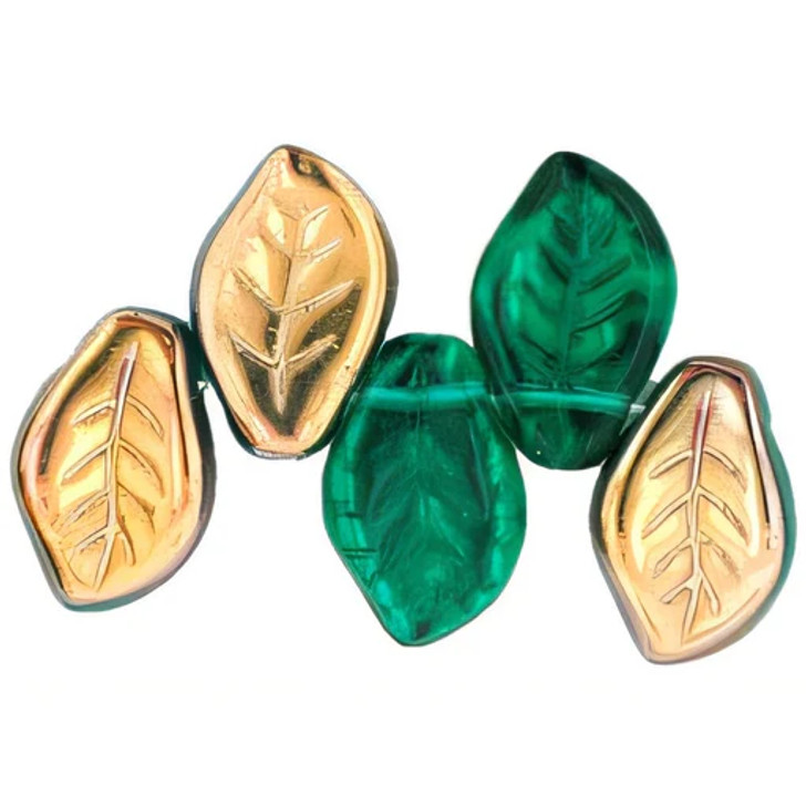 Leaves 14 x 9mm: Bronze - Emerald (25pcs)