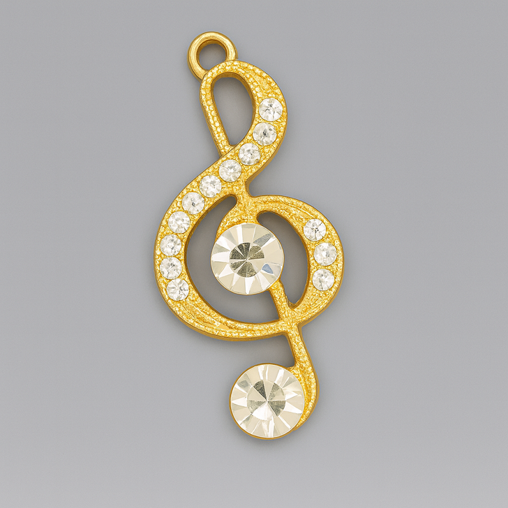 28mm Gold-Plated Crystal Musical Note Pendant – Treble Clef Charm