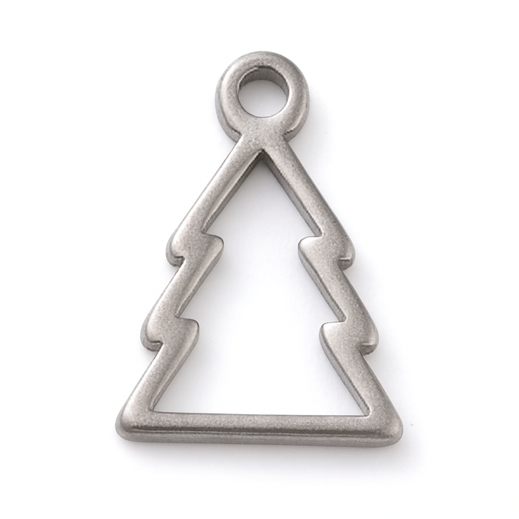 Stainless Steel Cutout Christmas Tree Charm - 11mm