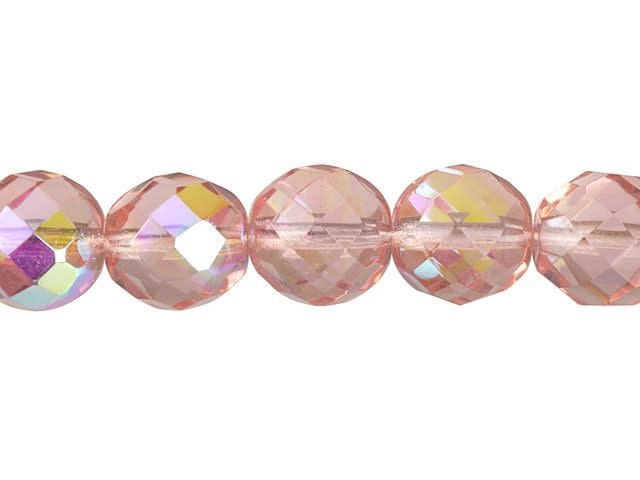 Czech Glass 12mm Rosaline AB Fire-Polish Bead Strand by Starman