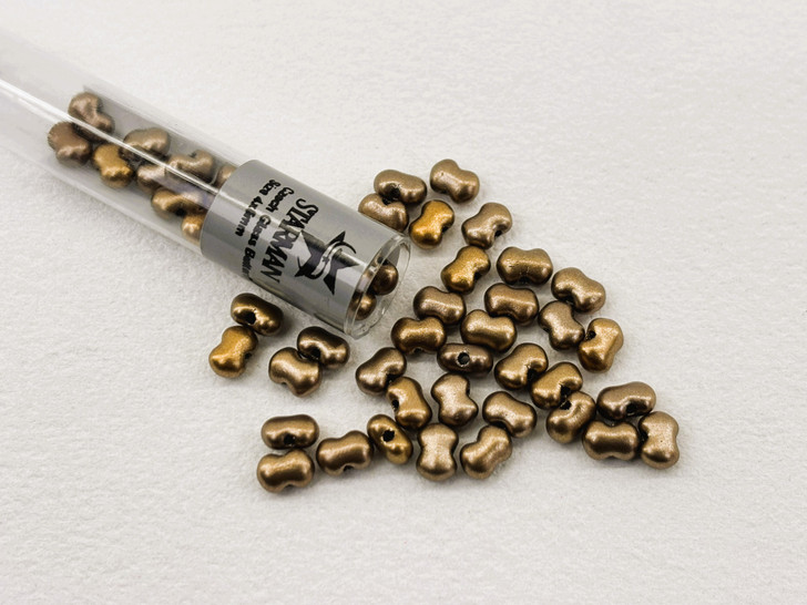 Czech Glass Butterfly Bead, One-Hole, 4x6mm, Tube 2.5" : Matte - Metallic Gold Iris