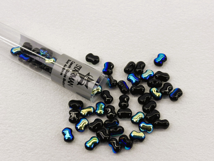 Czech Glass Butterfly Bead, One-Hole, 4x6mm, Tube 2.5" : Jet AB