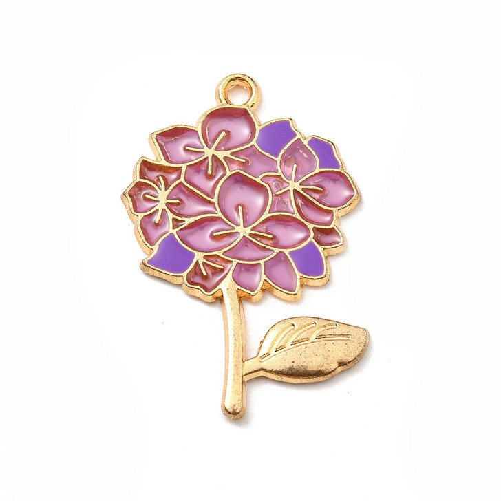 Gold Enamel Hydrangea Pendant, 33mm