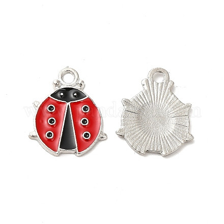 Platinum Enamel Ladybug Charm, Red, 18mm
