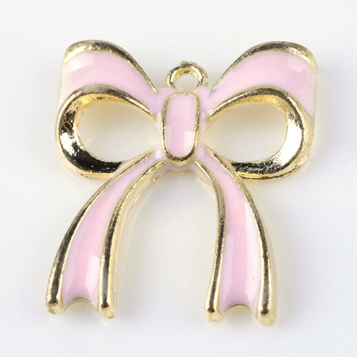 Enamel Bow Charm, Pink, 20mm