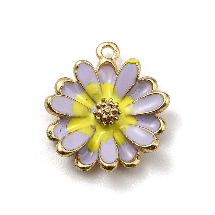 Gold Enamel Daisy Charm, Lavender, 15mm
