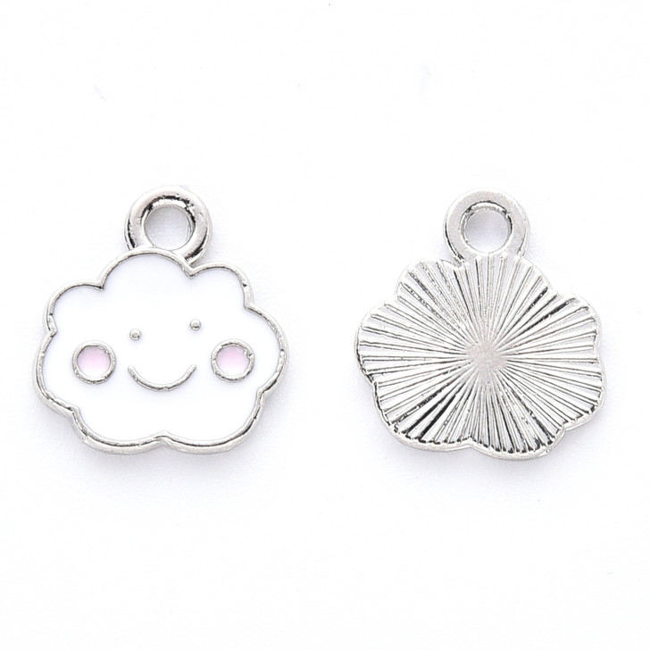 Platinum Enamel Smiling Cloud Charm, White, 13mm