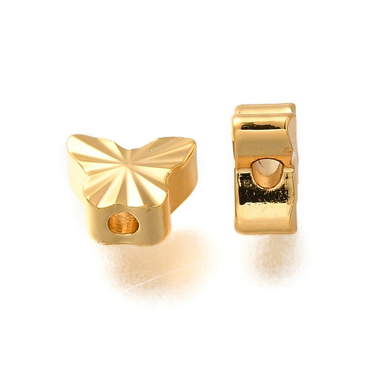 18K Gold Plated Brass Butterfly Bead, 6mm